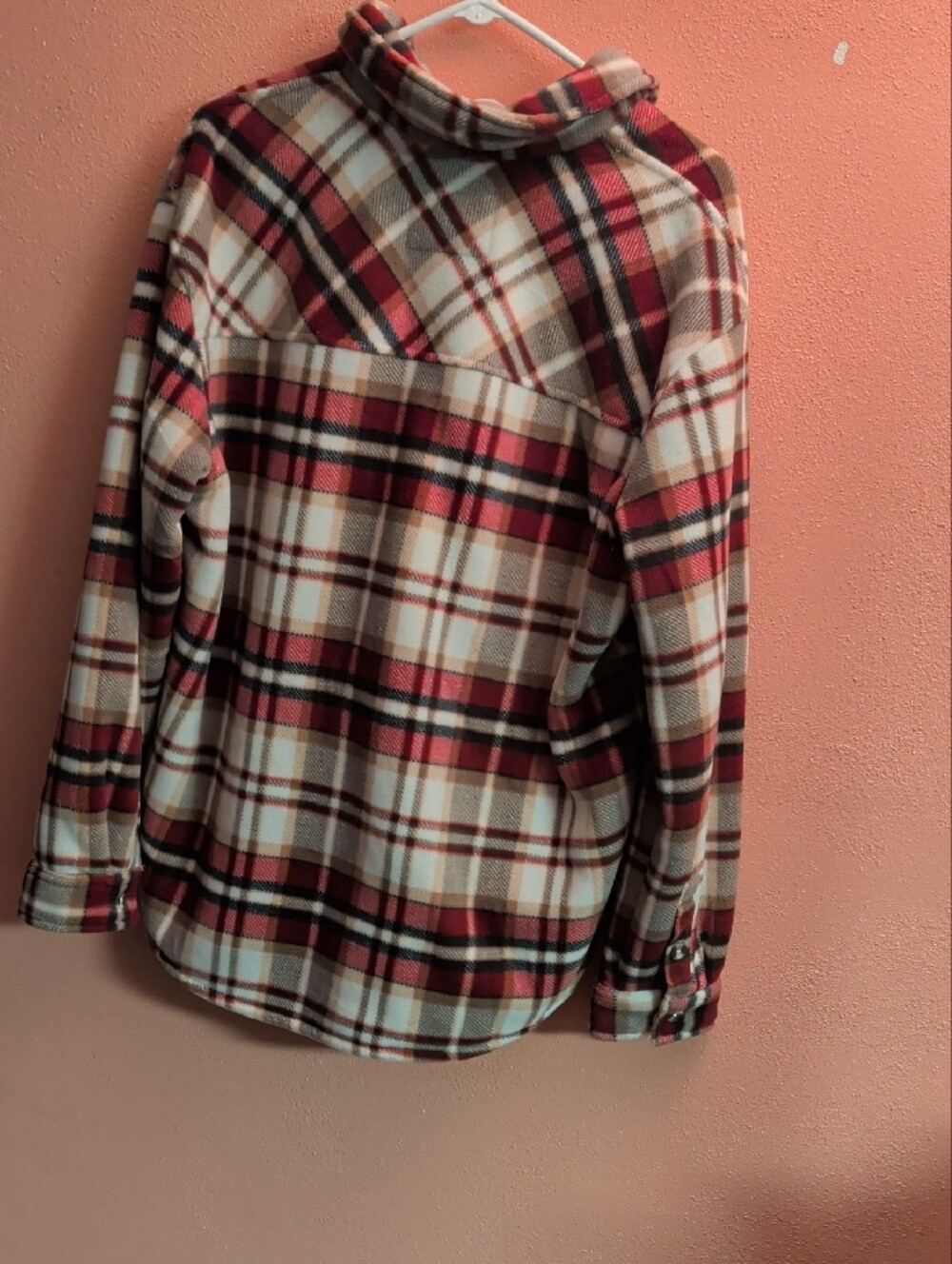Plaid Hooded Jean Jacket in Cream, Red & Brown - Picture 2 of 7